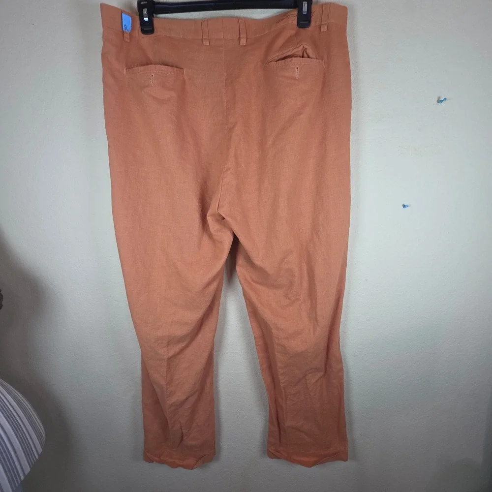 Steve Harvey Celebrity Mens coastal rust Orange Linen Cotton Pleated Pants